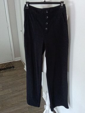 Black High-Waist Button Front Women's Pants